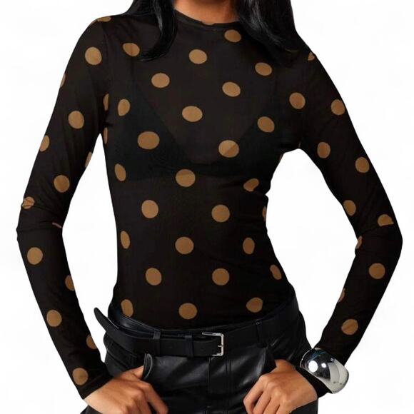 Missguided Tops - Black Brown Polka Dot Top Women’s Small